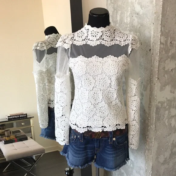 Chicwish Flower Dance Mesh Crochet White Top - Picture 2 of 8